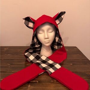 Red Hooded Scarf with Ears